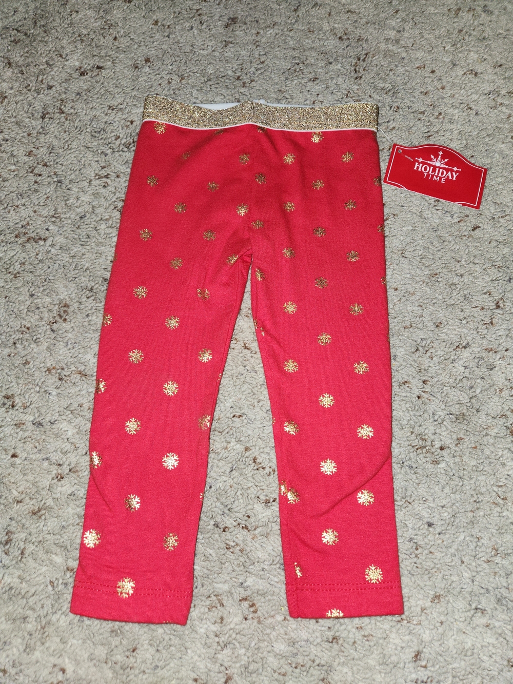 Holiday Time Red Leggings with Gold Snowflake For Girls Size 18M
